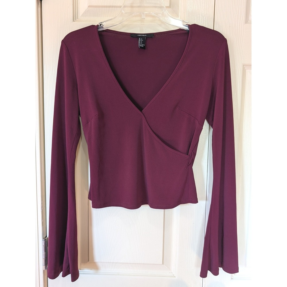 Forever 21 Retro Y2K Bell Sleeve Wrap Top Plum Wine Burgundy Fairy Whimsy Small